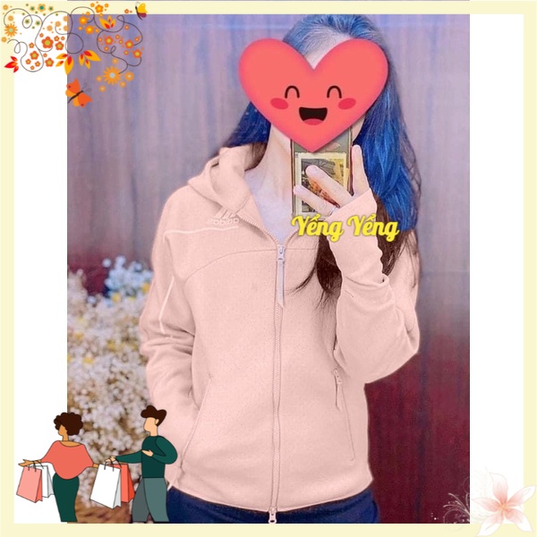 ANU556 - ÁO NỈ NỮ KHOÁ MŨ DAS HỒNG TÚI KHOÁ