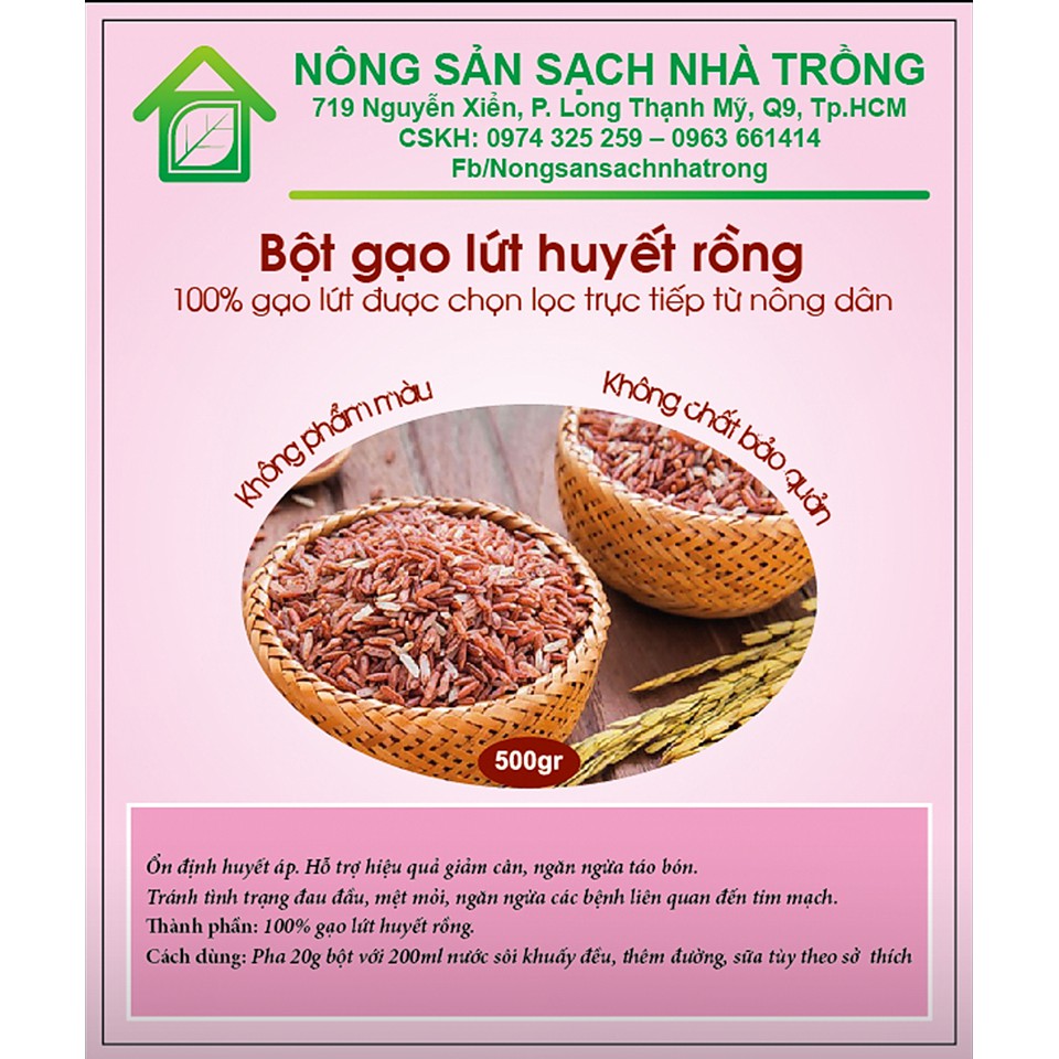 Bột gạo lứt huyết rồng nguyên chất, bột gạo lứt đỏ rang thủ công, giúp giảm cân, thực dưỡng