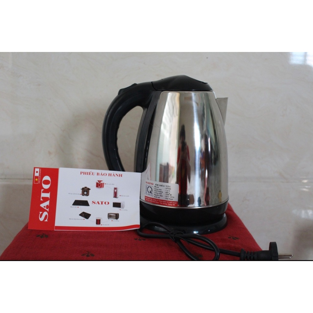 Ấm siêu tốc inox  chính hãng SATO  dung tích  1.8L, bảo hành 12 tháng
