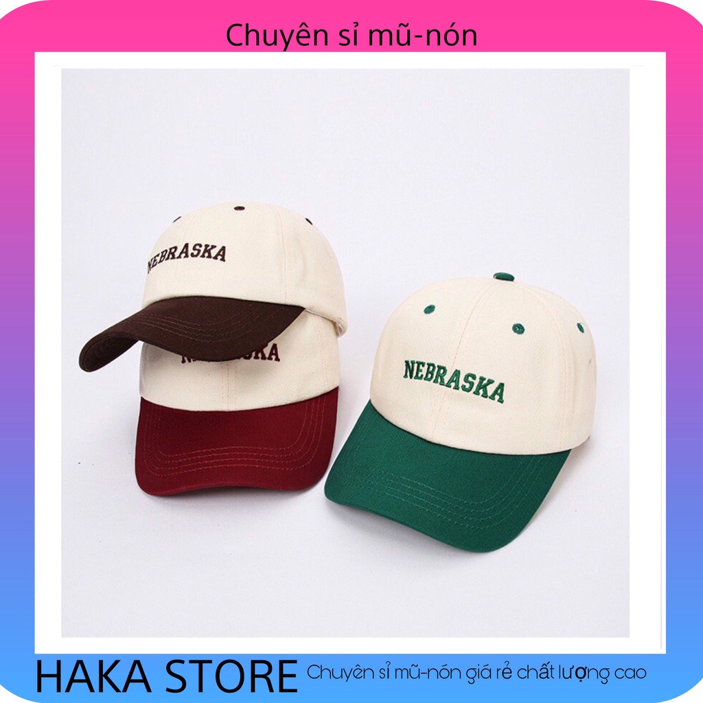 Mũ lưỡi trai phối màu thêu chữ Nebraska Nón kết nhiều màu phong cách Ulzzang form unisex nam nữ