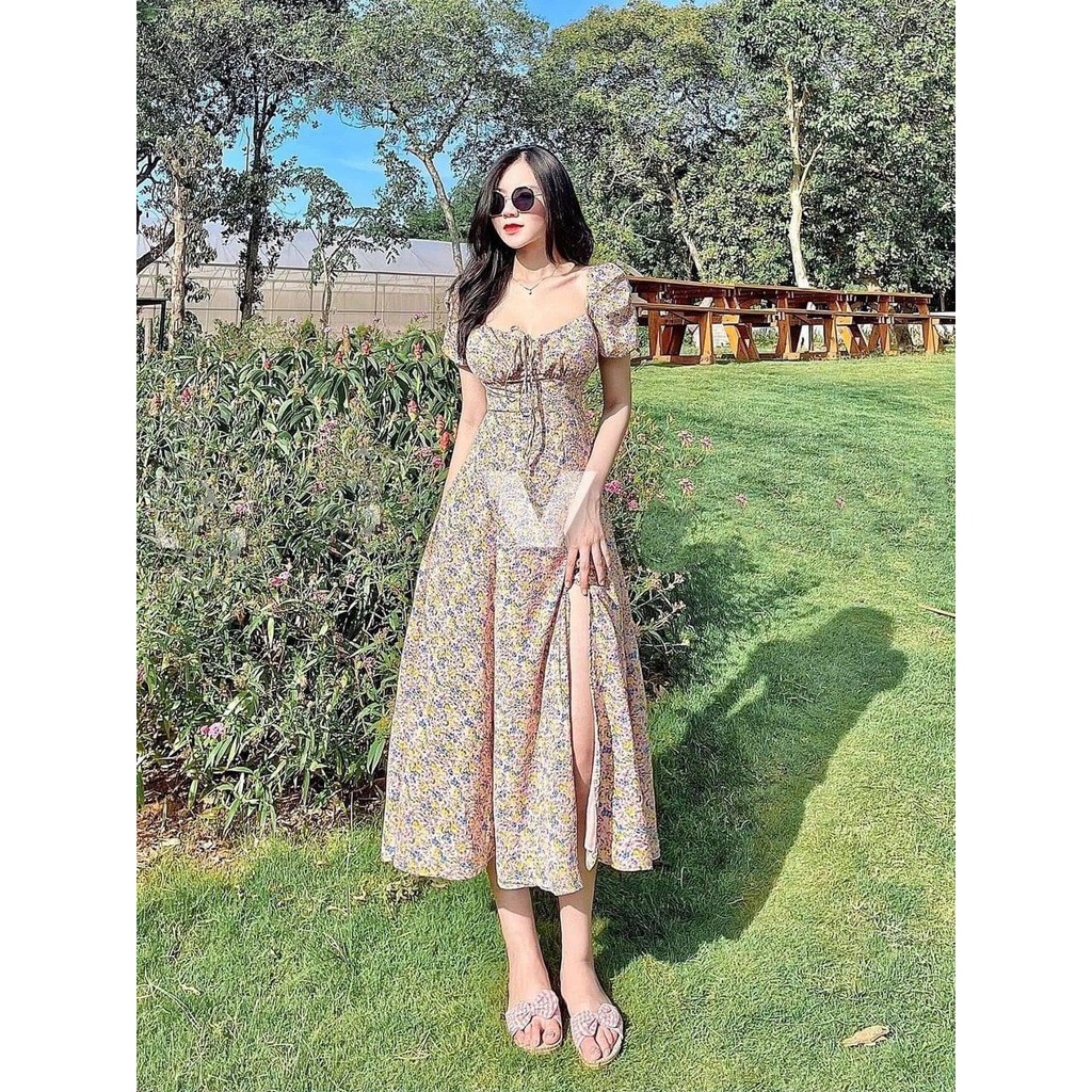 [Mã FATHANG5 giảm 10K đơn 50K] Váy hoa nhí chất chéo thái tay bồng xẻ vạt đùi,Đầm hoa nhí vintage 3 màu chất đẹp | BigBuy360 - bigbuy360.vn
