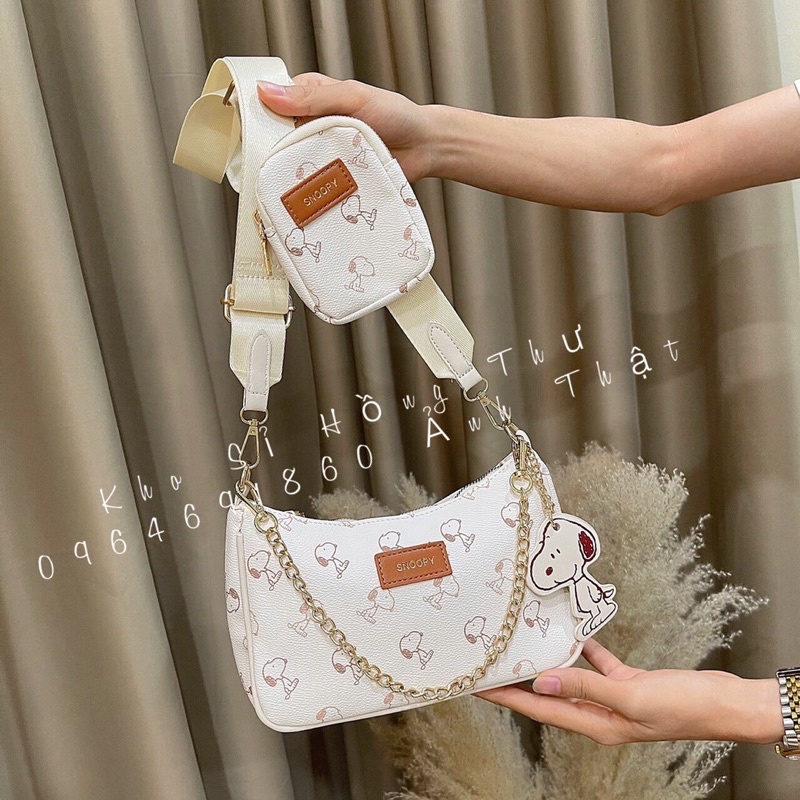 Set 2 Snoony Túi Xách Nữ Đeo Chéo in hoạ tiết cún tặng kèm móc cún❣️Freeship❣️