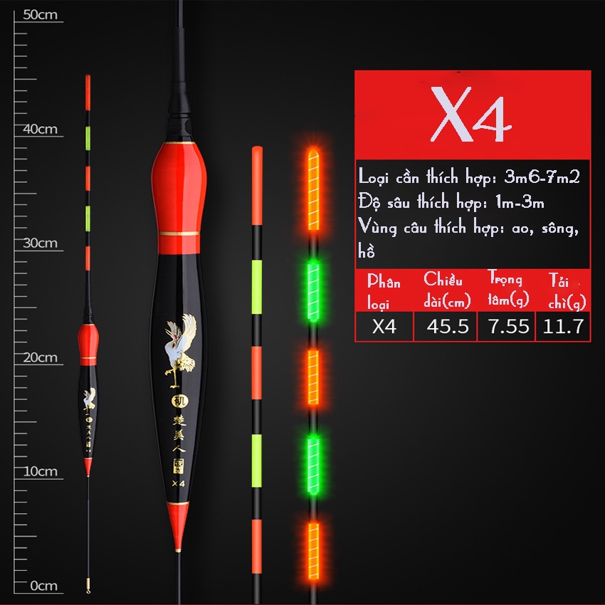 Phao Câu Đài Bạch Hạc, Hồng Quân Câu Cá Ngày Đêm. Phao Câu Cá Chất Liệu Carbon Tăm To Chống Mỏi Mắt. Tặng Kèm Pin