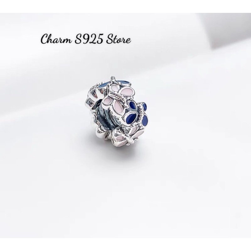 charm pan xỏ ngang hoạ tiết color butterfly bạc s925
