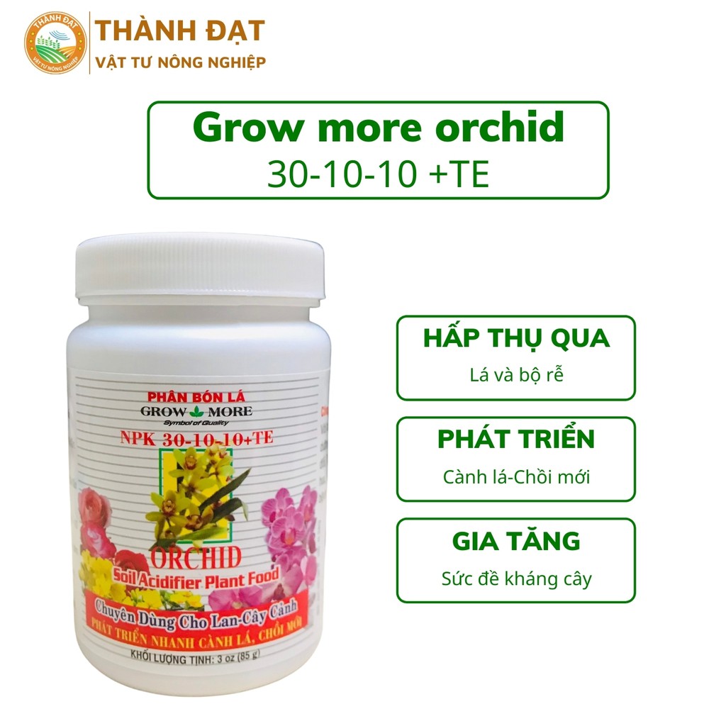 Bộ 3 Phân bón lá Grow more Orchid NPK 30 30 10 +TE, 19 31 17+TE, 20 20 20+TE dùng cho lan hoa và cây cảnh