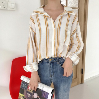 80% cotton có sẵn áo sơ mi hàn quốc dành cho nữ thời trang áo sơ mi dài tay nữ sọc áo hàng đầu