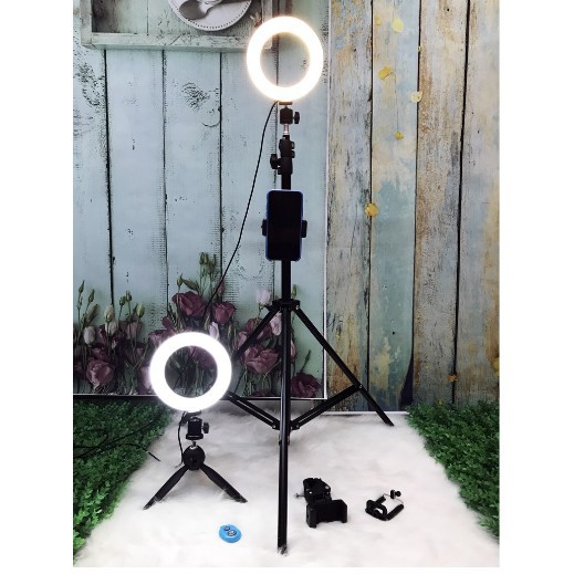 ĐÈN led livestream, makeup, hỗ trợ bán hàng size LỚN 46cm chân kéo cao 2,1 mét+ 3 kẹp đt+ điều khiển, 3 chế độ sáng