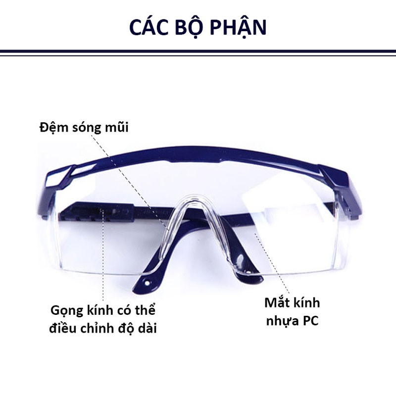 Kính bảo hộ MK-01 chống văng bắn vi khuẩn, chống tia UV giúp che gió che cát bụi, chống tia UV, chống va đập,(Màu đen)