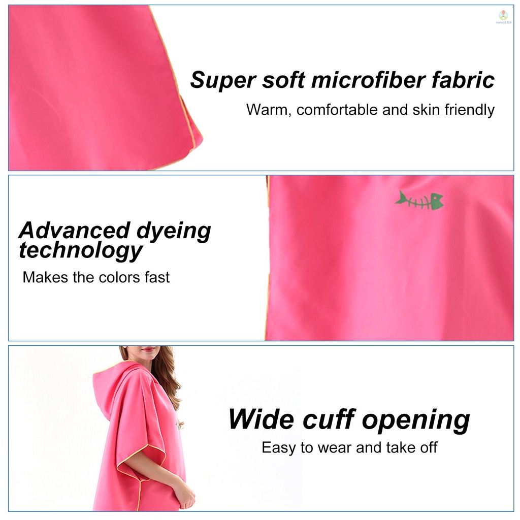 {nacyvn} Khăn Tắm Đi Biển / Lướt Sóng Có Mũ Trùm Đầu Bằng Sợi Microfiber Cho Người Lớn