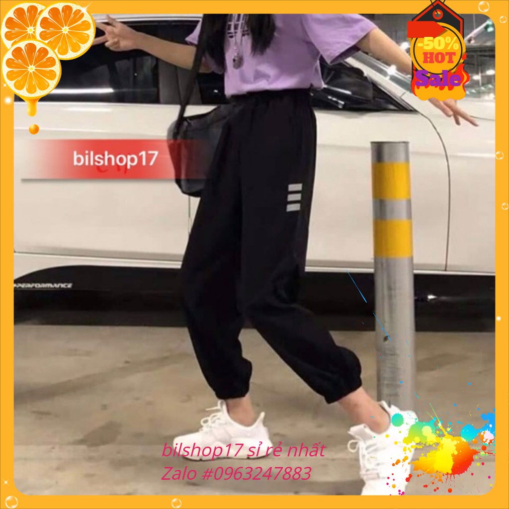 Quần jogger ống rộng bo ống in logo 3 vạch
