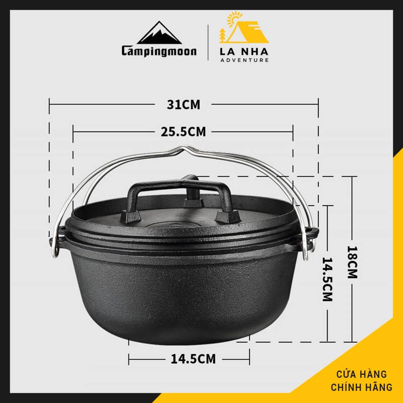 Nồi gang Campingmoon DO-28 Nhật Bản Chính hãng Là Nhà, dùng đi cắm trại, dã ngoại, đa năng
