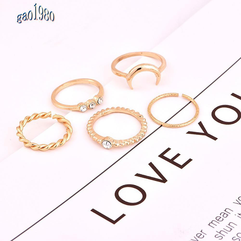 Set 5 Nhẫn Đeo Khớp Ngón Tay Hình Mặt Trăng Vintage