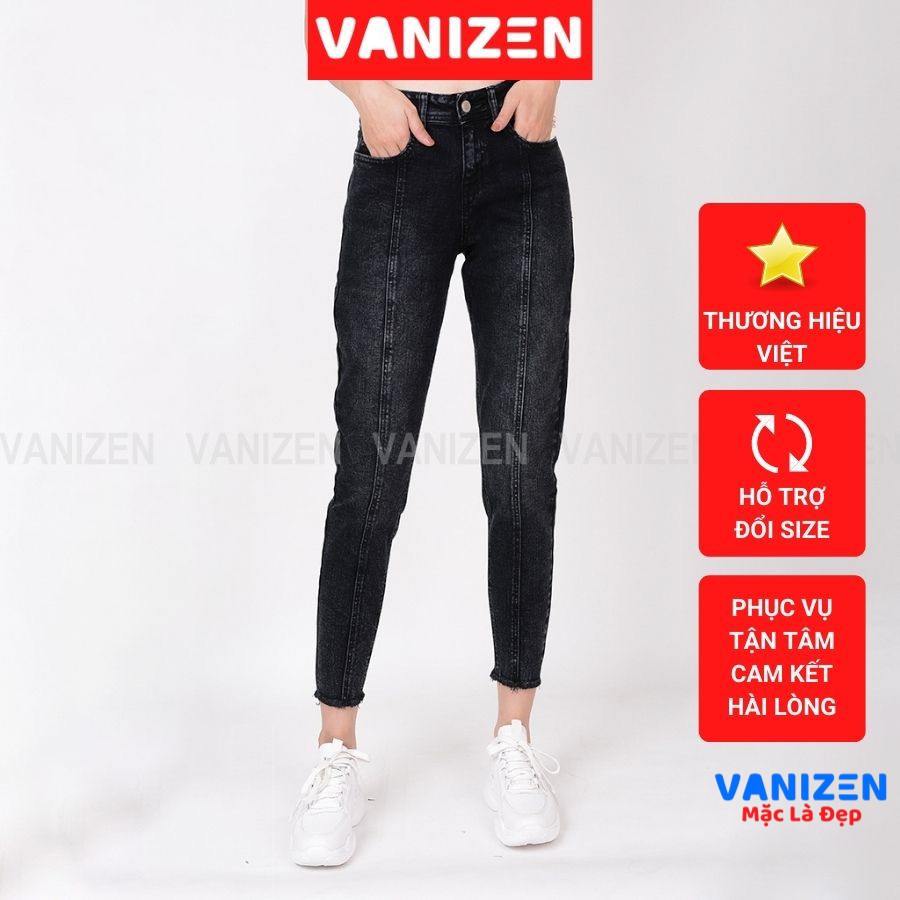 Quần jean nữ ống rộng baggy đẹp lưng cao cạp căn bản xám gân trơn hàng hiệu cao cấp mã 463 VANIZEN