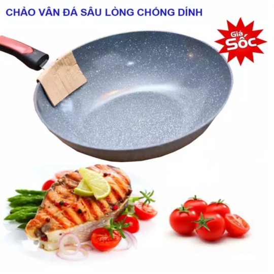 Chảo đá hoa cương lòng sâu chống dính hàng cao cấp - CHẢO VÂN ĐÁ SÂU LÒNG CHỐNG DÍNH SIZE 32CM dùng cho mọi bếp- CHẢO CH