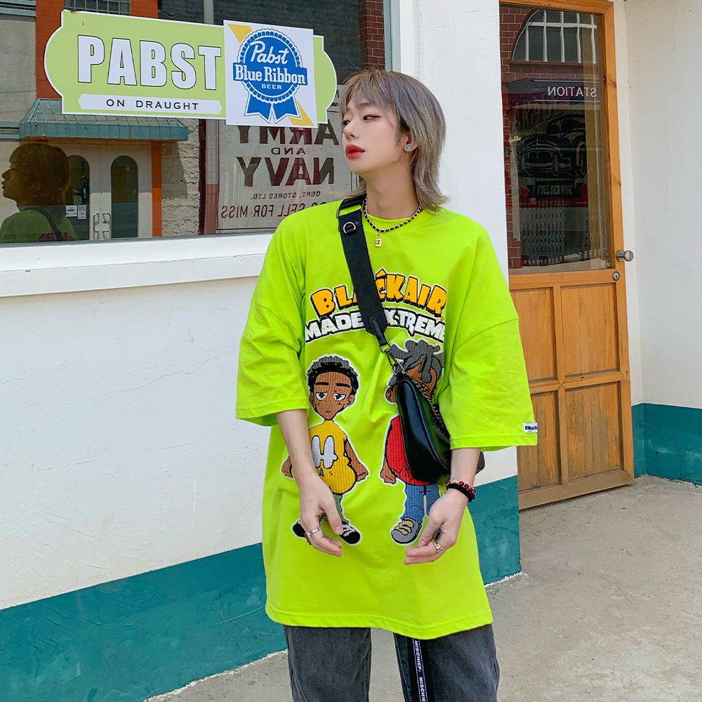 100% Pure-Style High Street Cartoon Retro In Vibe Style Tay áo ngắn Áo thun nam Thiết kế ban đầu Nửa tay áo