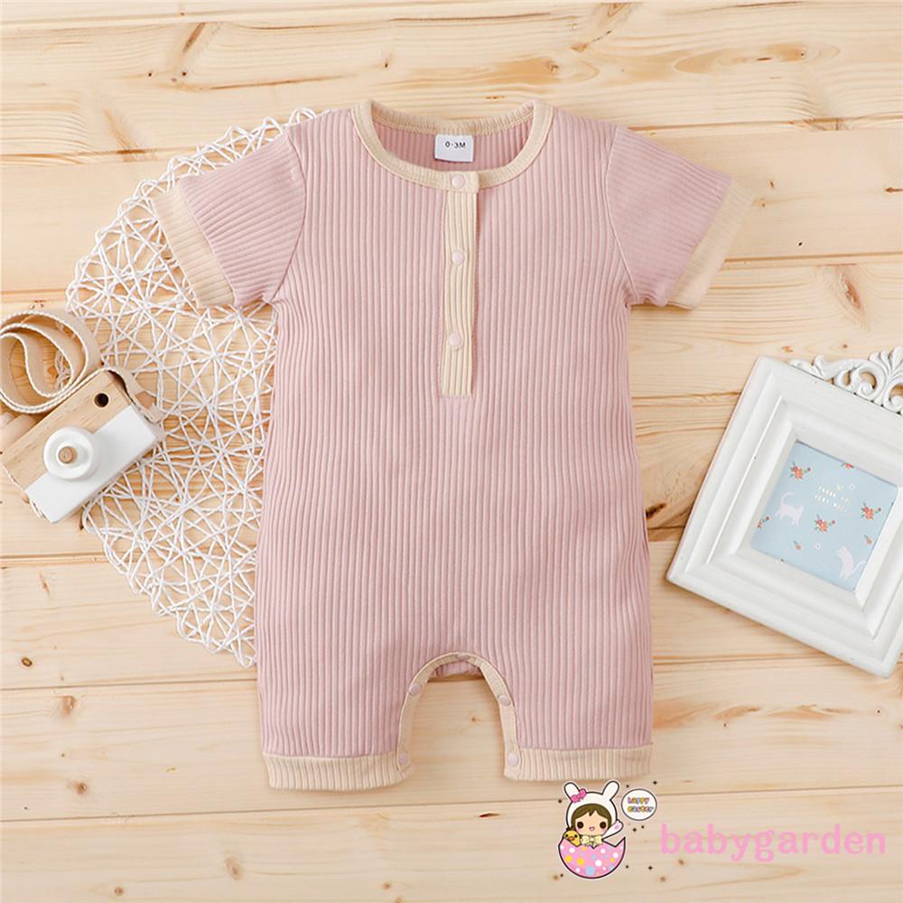 Bộ áo liền quần cổ tròn tay ngắn phối màu tương phản thời trang mùa hè cho bé