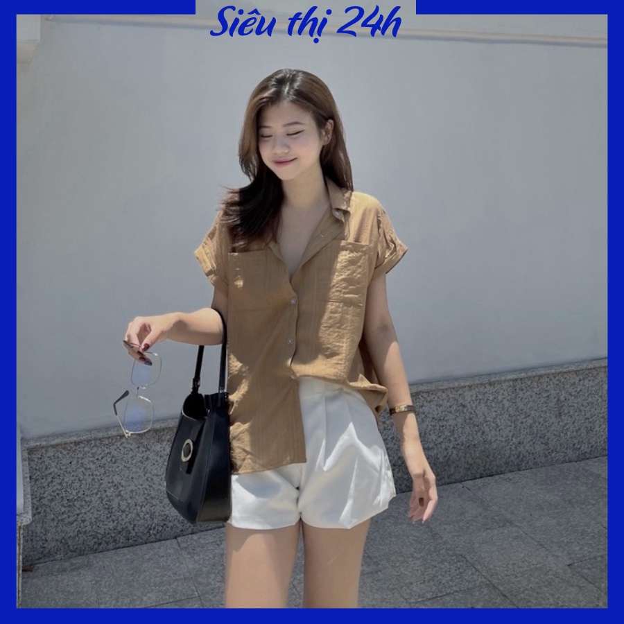 Áo sơ mi nữ tay ngắn Hàn Quốc Siêu thị 24 giờ chất liệu đũi tơ mềm mát, form trẻ trung phá cách SMH.33 | BigBuy360 - bigbuy360.vn
