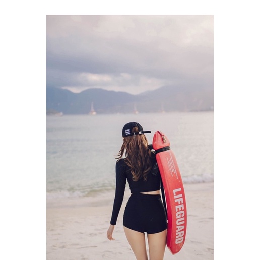 Áo tắm 2 mảnh tay dài quần đùi full đen