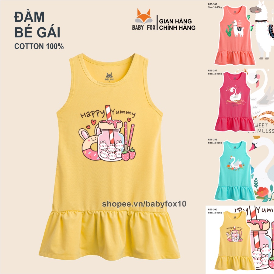 Váy đầm bé gái 100% cotton loại tốt, thương hiệu BABY FOX, hình thiên nga, kẹo 10-55 kg f