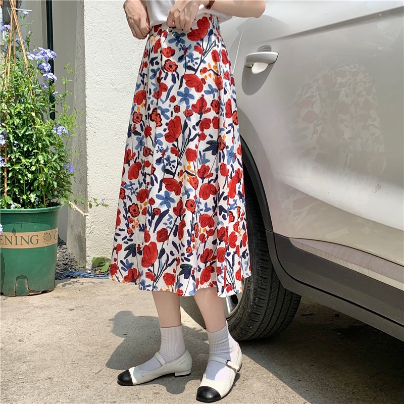 SUXI Chân Váy Chữ A Họa Tiết Hoa Thời Trang