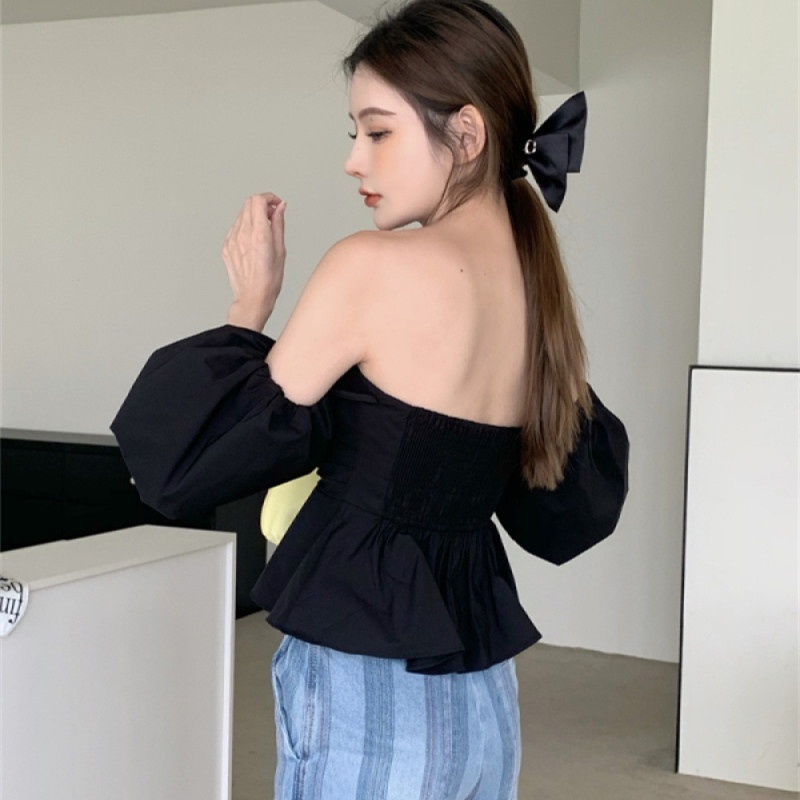 [MURIOKI] Áo Croptop Trễ Vai Tay Phồng Phong Cách Pháp Thời Trang Cho Nữ 2022