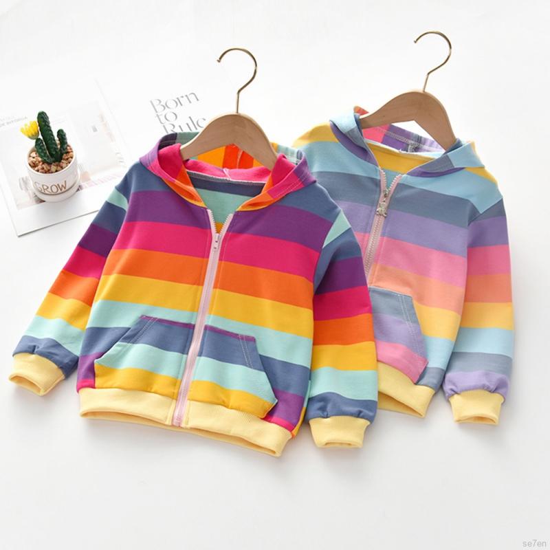 Áo Khoác Hoodie Sọc Cầu Vồng Cho Bé Gái 3-6 Tuổi