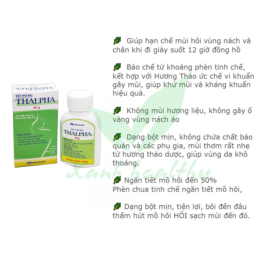 Bột Khử Mùi hôi nách hôi chân Thalpha Khử Mùi Hôi cơ thể, mùi hôi giày dép  Giảm Tiết Mồ Hôi suốt 24h - Hộp 30g