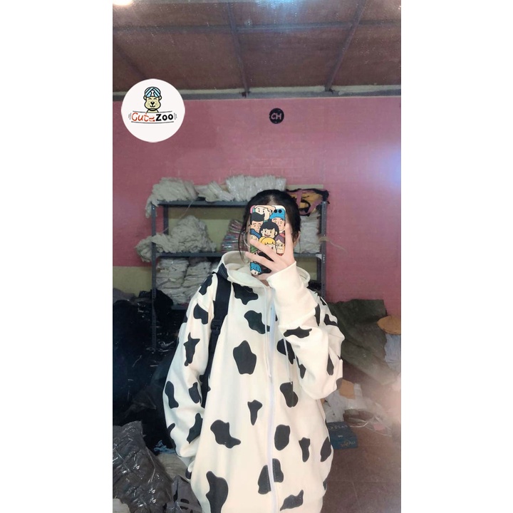 Áo khoác Unisex form rộng BÒ SỮA áo khoác hoodie nam nữ thời trang có mũ cá tính - CUTEZOO