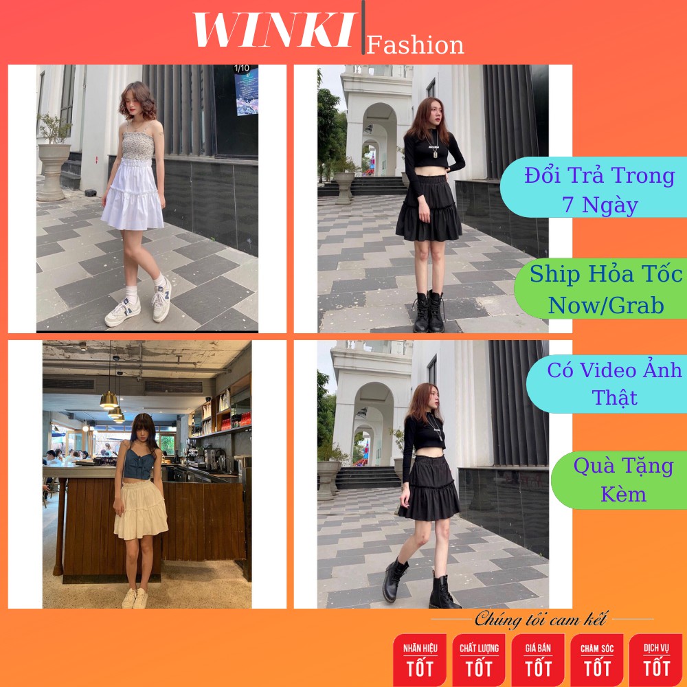 Chân váy chữ A, Chân váy xòe ngắn 2 tầng vải voan nhún bèo phong cách ulzzang 2 lớp