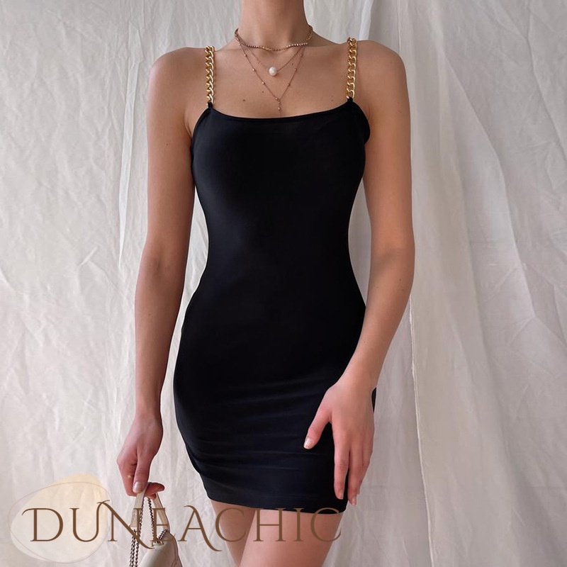 DUNEA Đầm Hai Dây Ôm Dáng Với Thiết Kế Hở Lưng Gợi Cảm Dành Cho Nữ