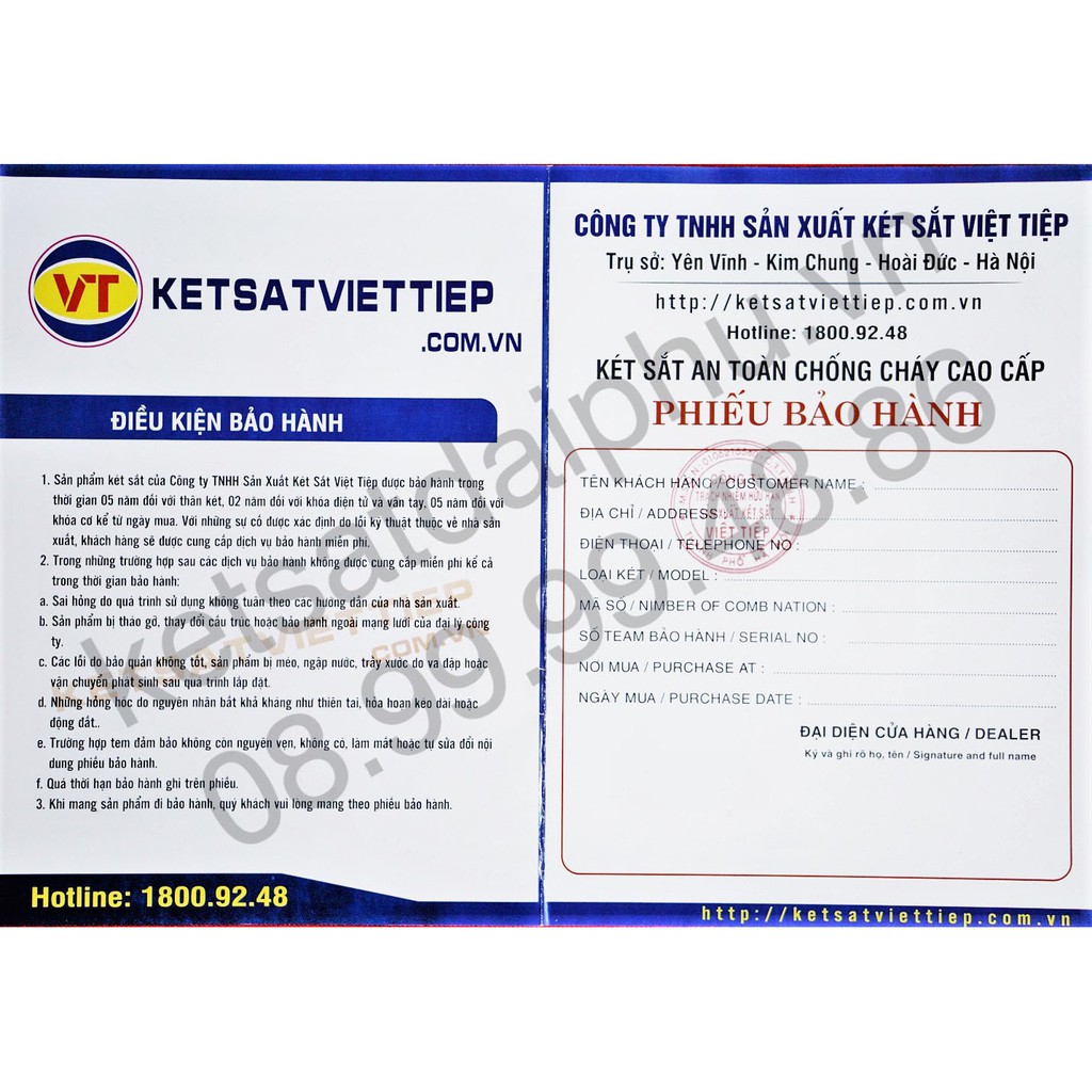 KÉT SẮT VIỆT TIỆP VT-35C CHÍNH HÃNG KHÓA CƠ BẢO MẬT CHỐNG CHÁY