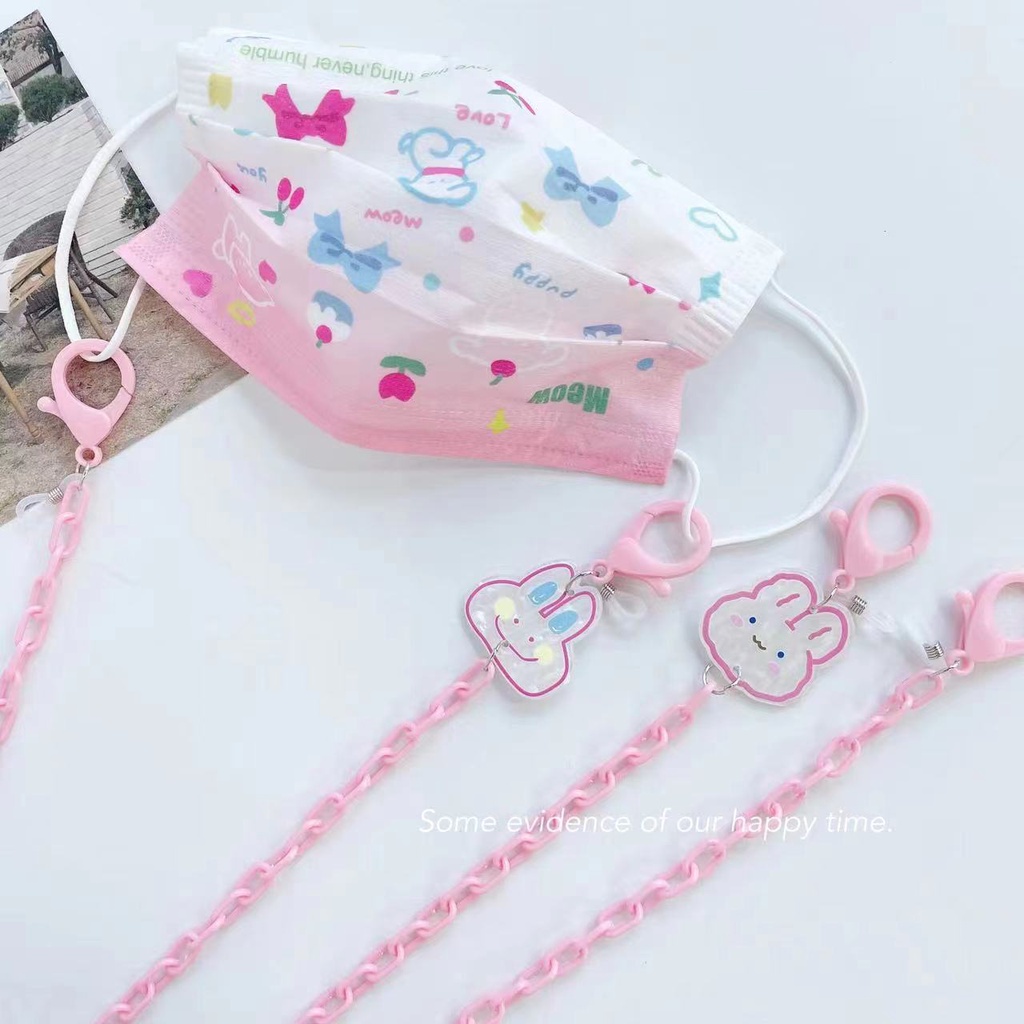 Dây Đeo Mặt Nạ Acrylic Hình Thỏ Hồng Dễ Thương Sáng Tạo