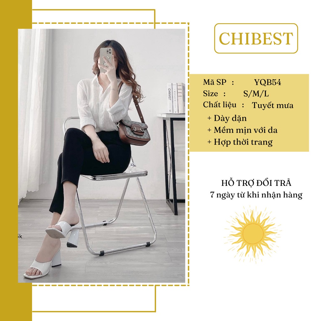 Quần tây nữ công sở đen dài basic cạp lưng cao BAGGY 02 khóa kéo Vải tuyết mưa dày CHIBEST YQB54