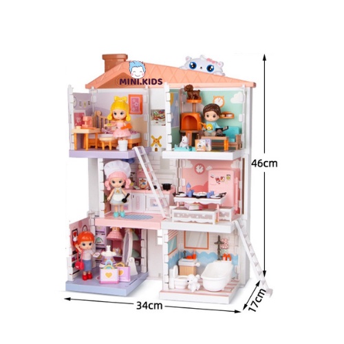 Bộ Đồ Chơi Mô Hình Ngôi Nhà Búp Bê Little World 4In1 Cao Cấp