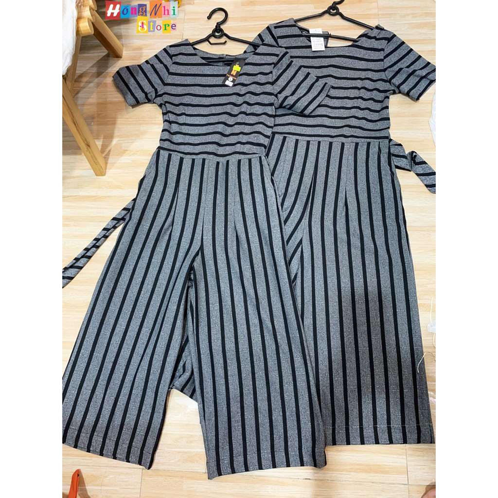 JUMPSUIT SỌC THẮT EO QUẦN LỬNG ỐNG RỘNG CAO CẤP