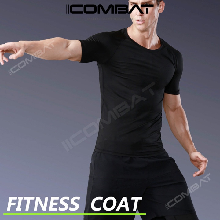 iiCOMBAT Áo Thể Thao Nam Tập Gym Cao Cấp Vải Coolmax Full đen - Áo Fitness Coat nam thoáng mát nhanh khô