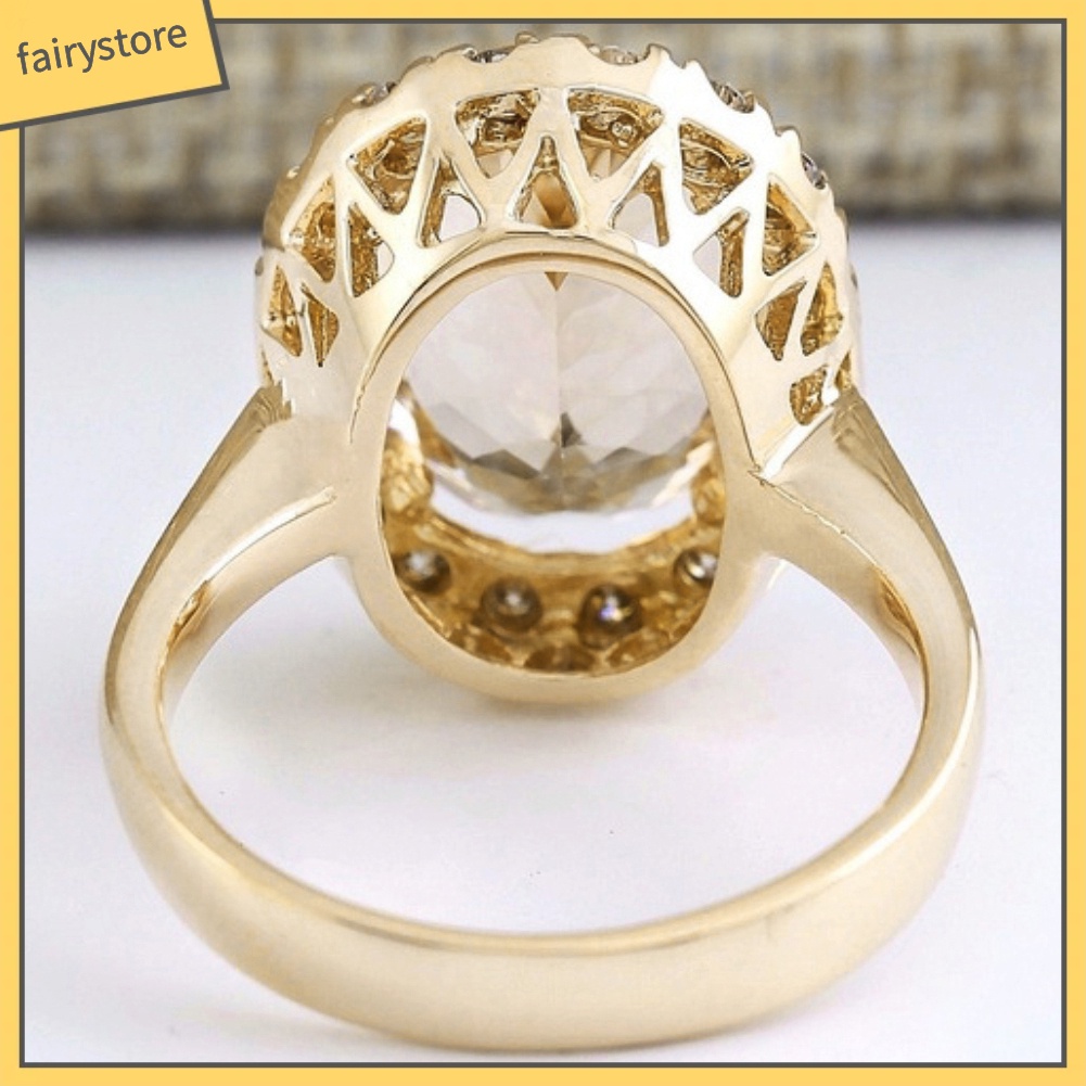 Nhẫn Hợp Kim Đính Đá Topaz Nhân Tạo Hình Bầu Dục Thời Trang