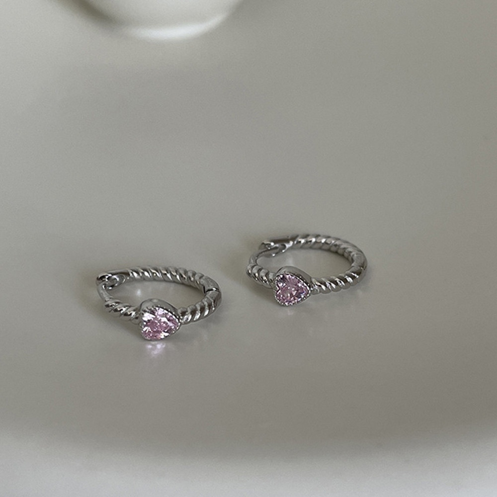 Khuyên Tai Dạng Xoắn Đính Đá Zircon Màu Hồng Phong Cách Hàn Quốc Thời Trang Cho Nữ