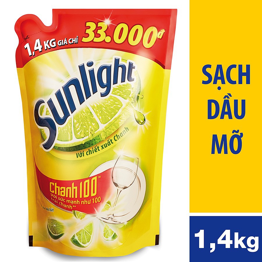 [ GIÁ SẬP SÀN ]  Nước rửa chén Sunlight Chanh túi 1.4kg