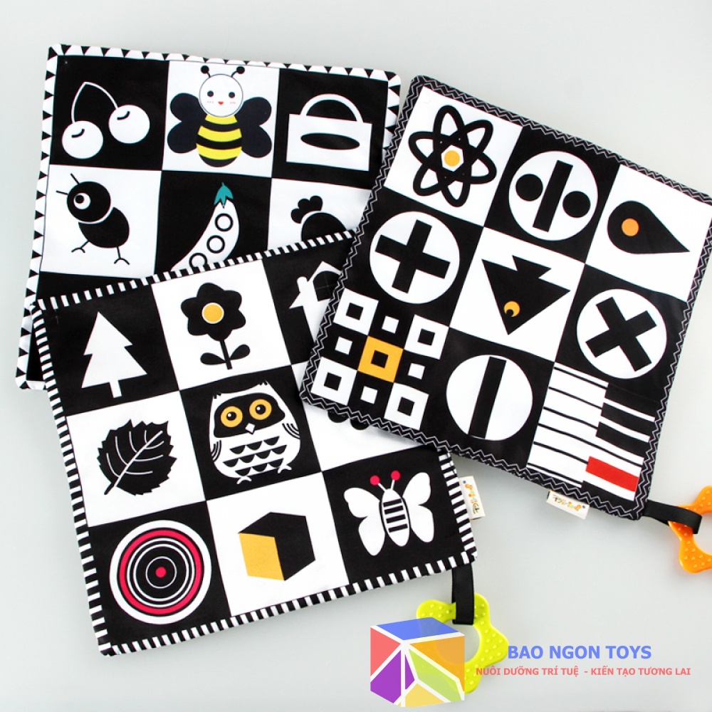 TRANH VẢI TRẮNG ĐEN, ĐA MÀU SẮC GIÚP KÍCH THÍCH THỊ GIÁC VÀ VẬN ĐỘNG TINH CHO BÉ TỪ 0 THÁNG - BAO NGON TOYS