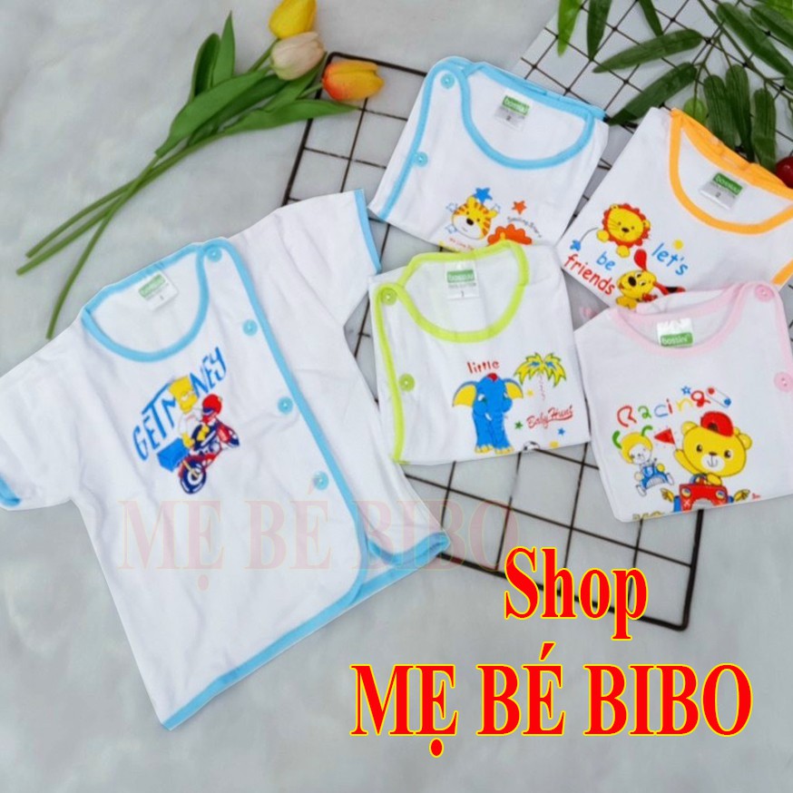 Combo 5 Áo sơ sinh dài tay, ngắn tay màu trắng cúc lệch Bossini cho bé từ sơ sinh đến 12kg