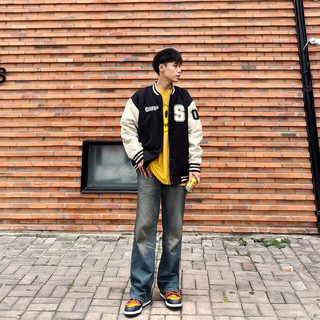 Áo khoác bomber "CREW" - Đen/Kem