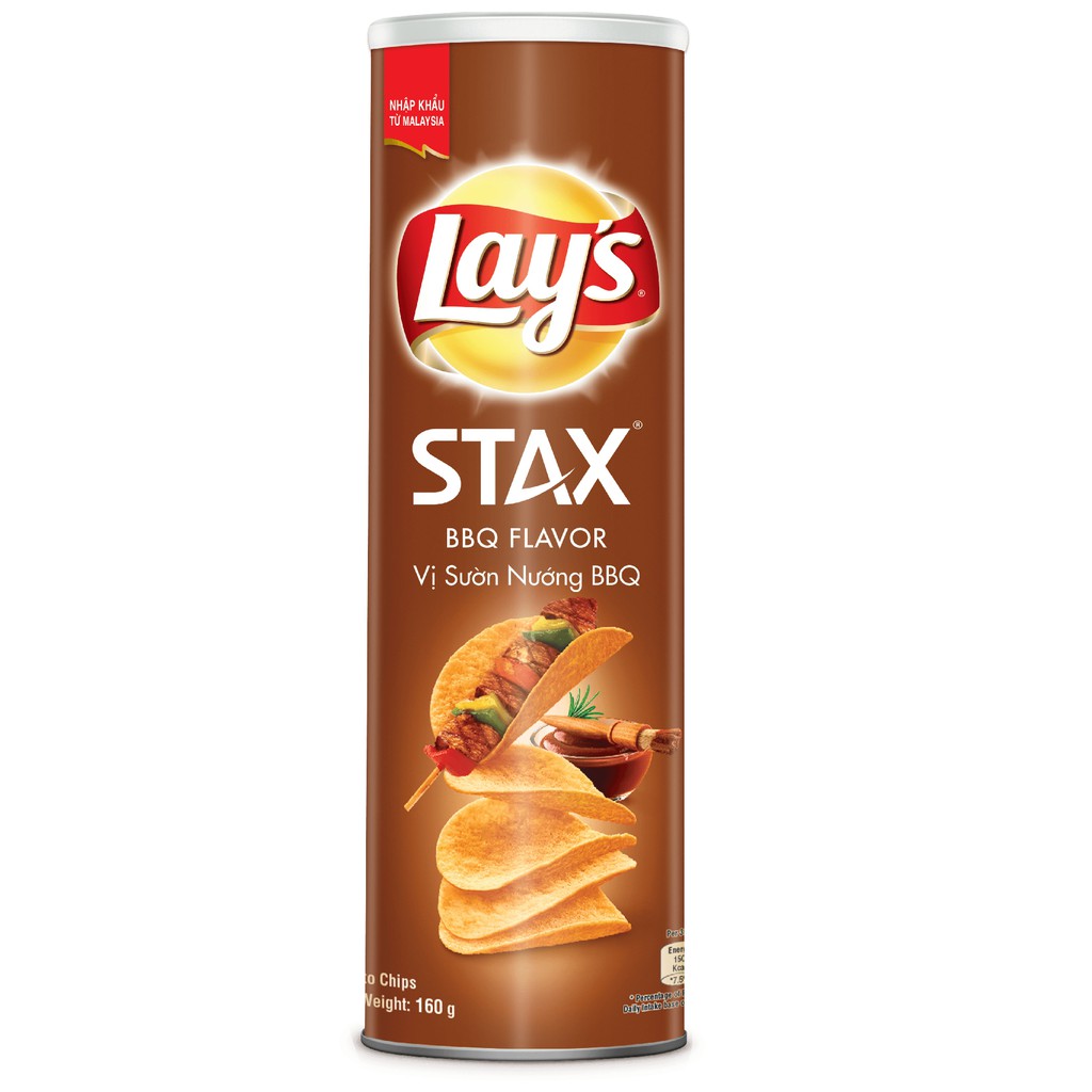 Combo 2 snack Lay's Stax Malaysia  khoai tây miếng Vị Sườn Nướng BBQ 160g/hộp