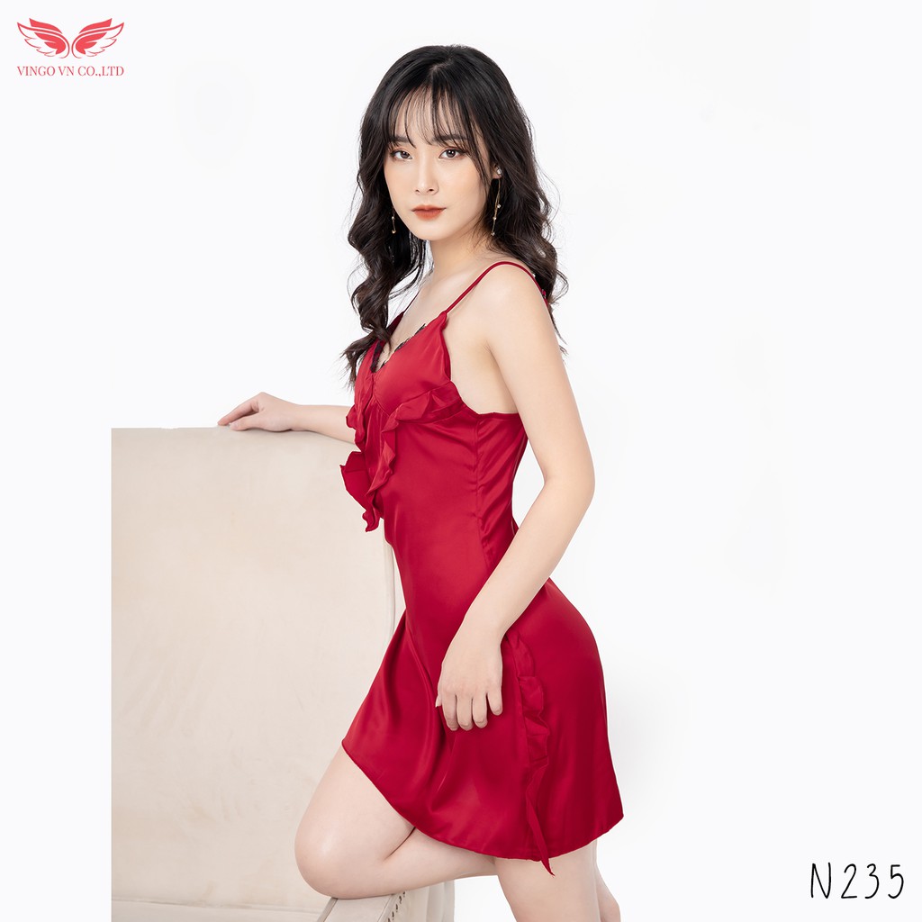 VNGO Váy Ngủ Nữ Hai Dây Lụa Pháp Cao Cấp Ngực Phối Ren Gợi Cảm Sexy N235 Thương Hiệu Vingo | BigBuy360 - bigbuy360.vn