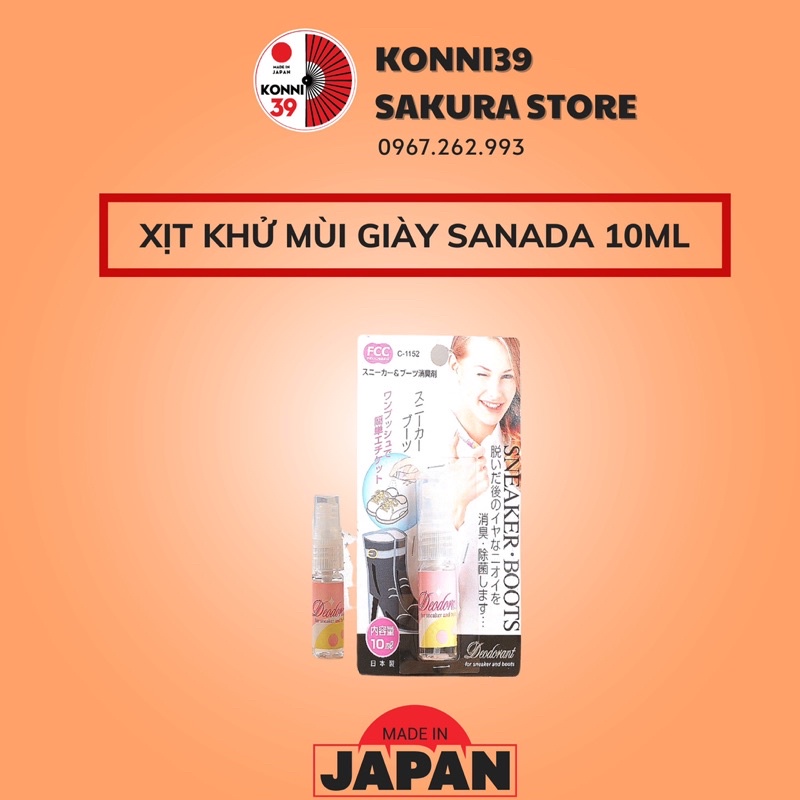 Chai xịt khử mùi giày SANADA mini bỏ túi-loại bỏ mùi giày,hôi chân Công nghệ nano Nhật Bản