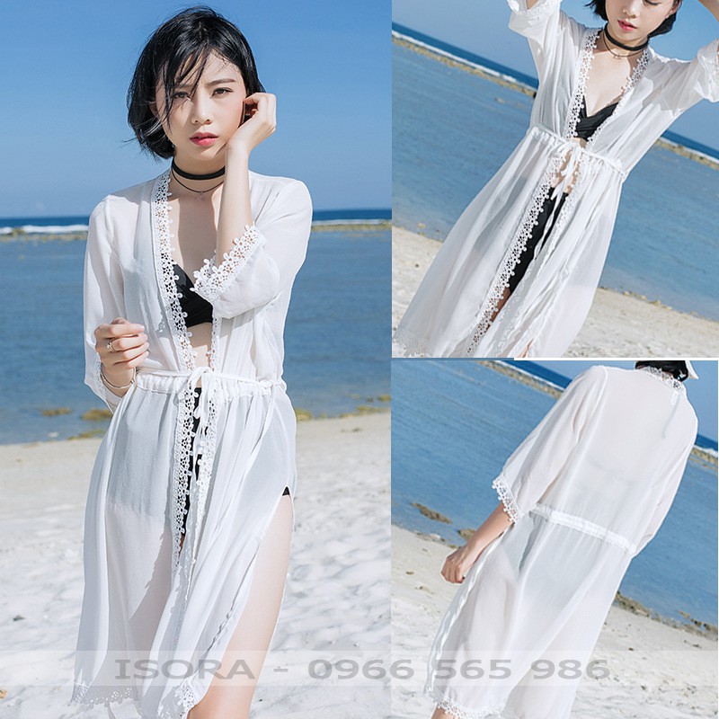 Kimono dài viền ren - Ảnh Thật- Hàng có sẵn - Hàng nhập khẩu 100% - Áo choàng, áo lưới , kimono đi biển , đi chơi | BigBuy360 - bigbuy360.vn