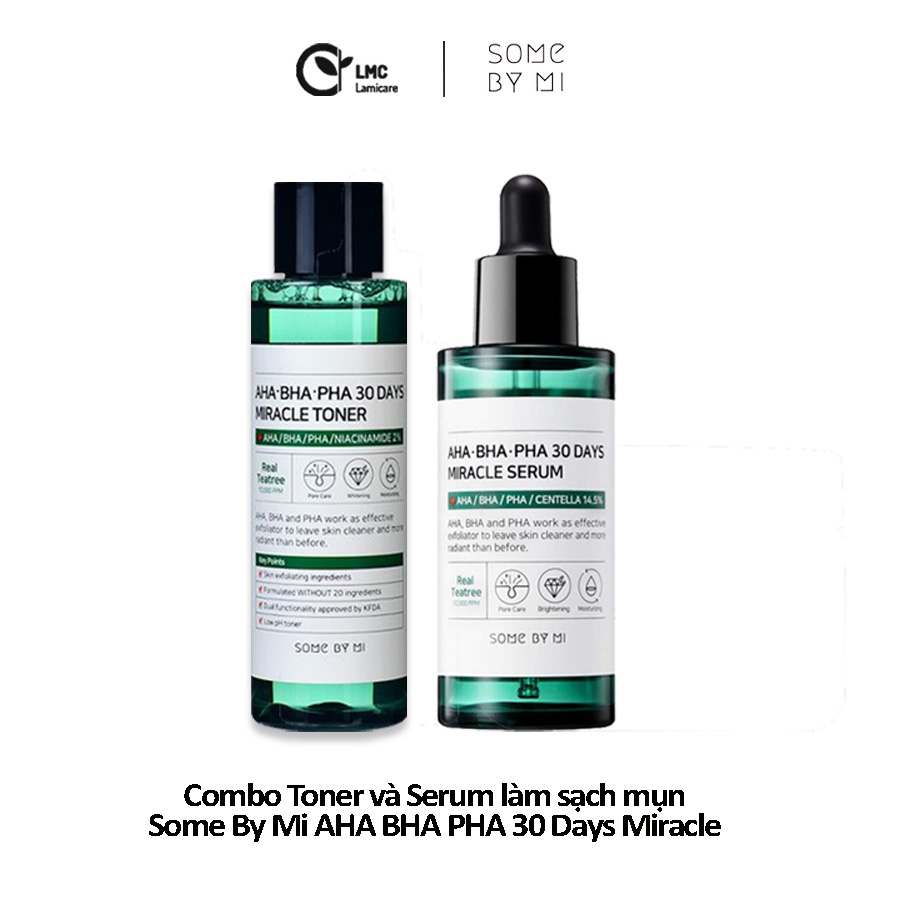 Combo sản phẩm toner và serum làm sạch mụn dưỡng trắng sáng da some by mi aha-bha-pha 30 days miracle - Lamicare