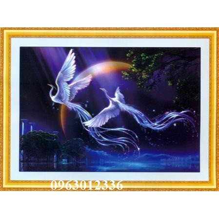 Tranh thêu chữ thập vũ điệu khổng tước kt 84x40cm