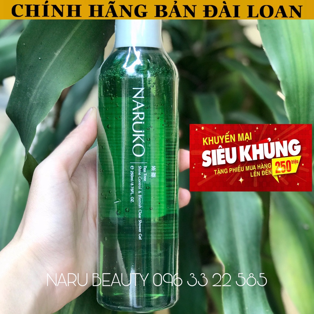 (CHÍNH HÃNG ĐÀI LOAN) Sữa tắm làm sạch mụn lưng, ngực Naruko trà tràm