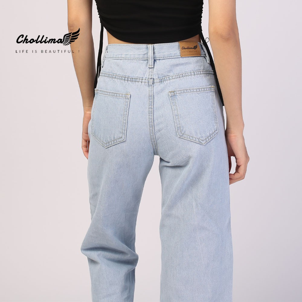 Quần jeans baggy nữ Chollima ống rộng trơn tua lai màu trắng bạc QD014 phong cách hàn quốc